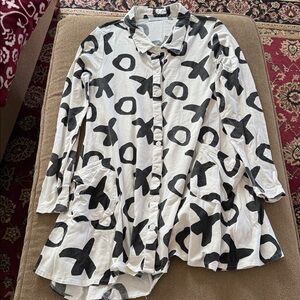 Snapdragon & Twig Button Front X & O Design Tunic Dress XS (TD)